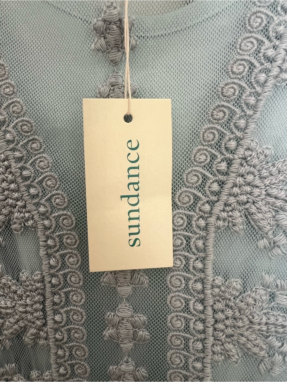 Sundance Misty Dreams Embroidered Mesh Overlay Dress Aqua Blue - Picture 5 of 7